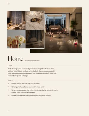 Home chapter opening: a bed, a warmly lit room, flowers and a dog.